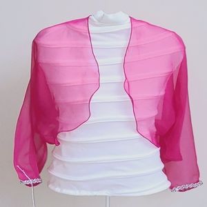 Fuscia Sheer Shrug w/ Silver Sequins Trim